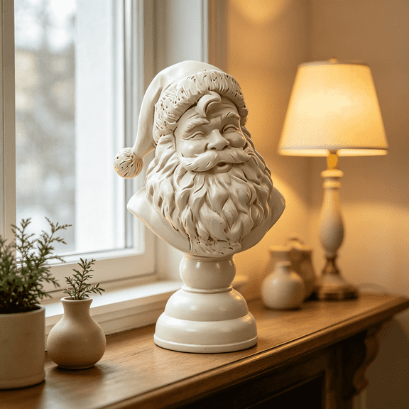 Vintage Santa Claus Bust Statue, 5.9in Resin Santa Head Figurine with Pedestal, Classic Desktop Ornament for Mantel Shelf Christmas Home Decoration