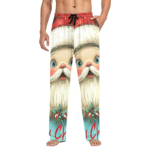Vintage Santa Claus Mens Cotton Pajama Pant Sleep and Lounge Bottons with Pockets