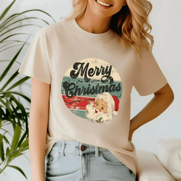 Vintage Santa Claus Merry Christmas Face Old Fashioned, Retro Christmas Shirt, Xmas TShirt, Cute Santa Claus Holiday, Merry Christmas Gift