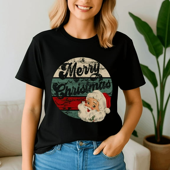 Vintage Santa Claus Merry Christmas Face Old Fashioned, Retro Christmas Shirt, Xmas TShirt, Cute Santa Claus Holiday, Merry Christmas Gift