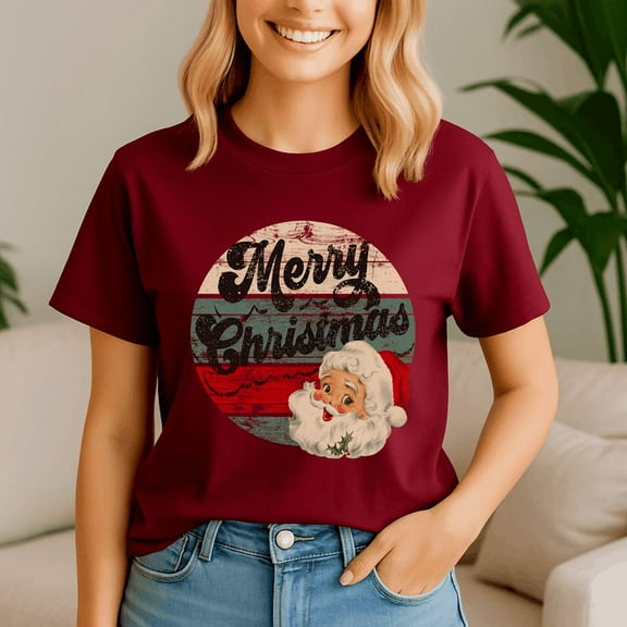 Vintage Santa Claus Merry Christmas Face Old Fashioned, Retro Christmas Shirt, Xmas TShirt, Cute Santa Claus Holiday, Merry Christmas Gift