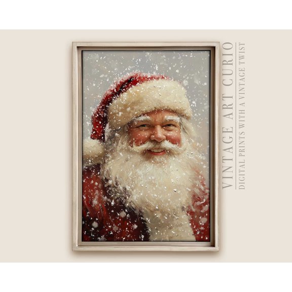 Vintage Santa Claus Portrait In Snow, Happy And Whimsical Winter Art, Perfect For Rustic Or Cottagecore Decor 3959 UNFRAMED Poster, 12x18