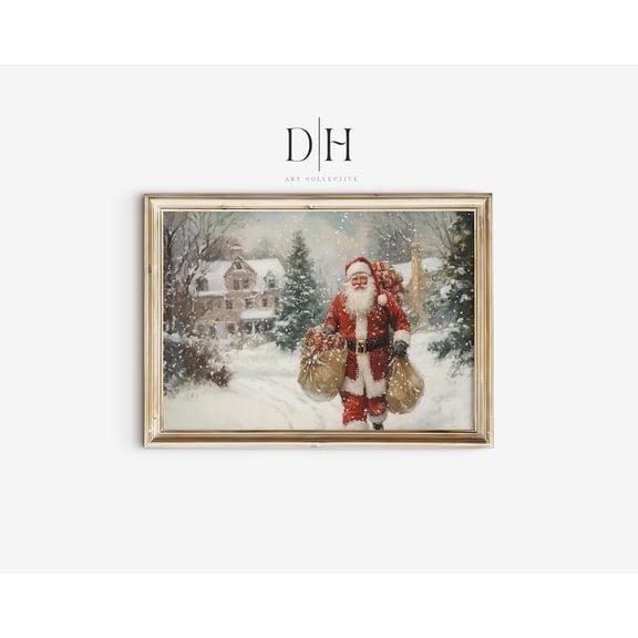 Vintage Santa Claus Poster Classic Winter Scene, Unframed Poster Size 16x24