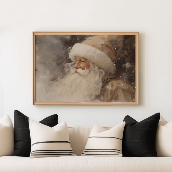Vintage Santa Claus Poster Wall Decor Canvas Art Winter Rustic Santa Prints Painting Picture Artwork Home Christmas Beige Holiday Decoration No Frame