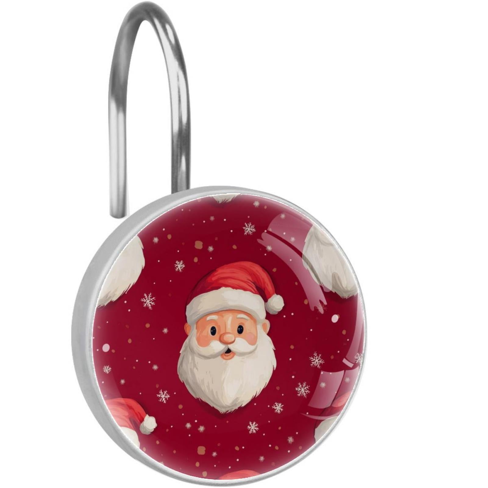 Vintage Santa Claus Red Shower Curtain Hooks Round Crystal Glass, Set of 12 Shower Curtain Rings - Shower Hooks for Curtain Shower Rings