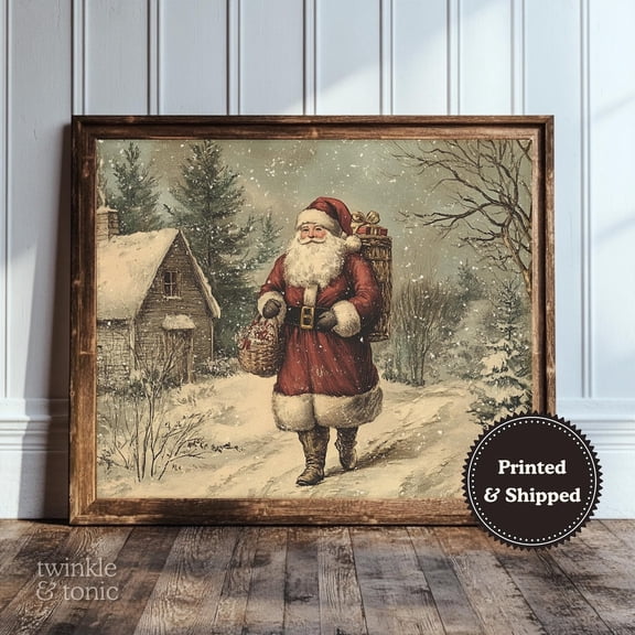 Vintage Santa Claus Rustic Wall Art Farmhouse Christmas Decor Cozy Winter Printed Style