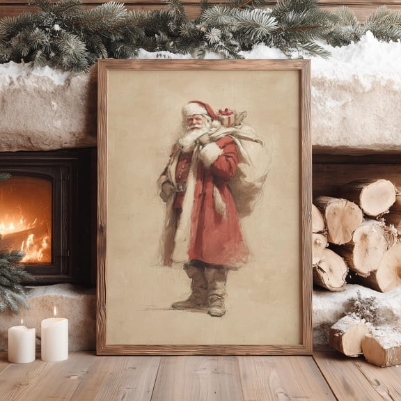 Vintage Santa Claus Wall Art Print Old World Christmas Decor