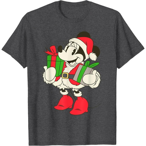 Vintage Santa Minnie Mouse Holiday Christmas DTG Print Unisex T-Shirt,Dark Heather Grey Color,Size YS