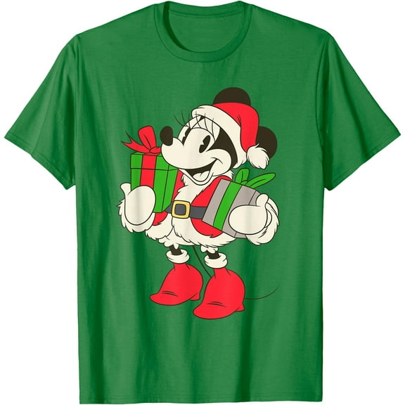 Vintage Santa Minnie Mouse Holiday Christmas DTG Print Unisex T-Shirt,Irish Green Color,Size YXL