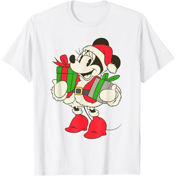Vintage Santa Minnie Mouse Holiday Christmas DTG Print Unisex T-Shirt,White Color,Size 2T