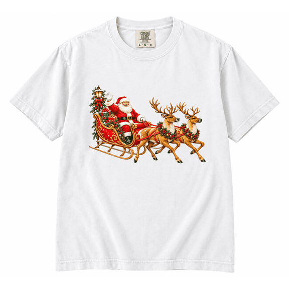 Vintage Santa Sleigh Christmas T-Shirt, Trendy 90s Christmas T-shirt