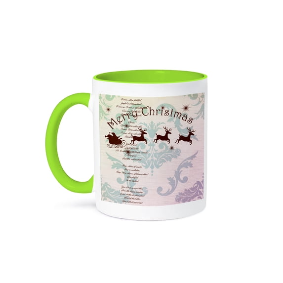 3dRose, Vintage Santa Sleigh with Christmas Carol , 15oz Two-Tone Green Mug