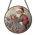 thumbnail image 1 of Vintage Santa With Basket Suncatcher, Stained Glass Style UV Printed Glass, Traditional Christmas Holiday Gift, Round, 1 of 8