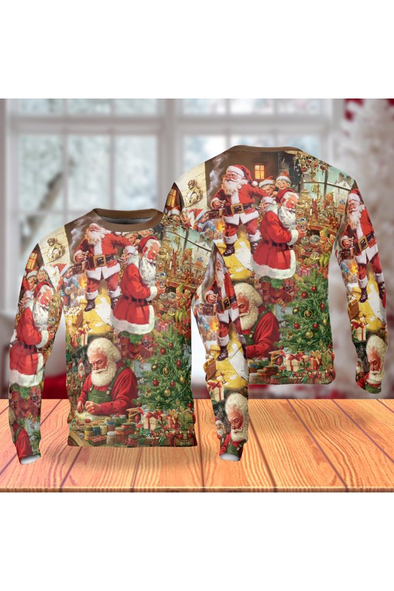 Vintage Santa Workshop Christmas Sweatshirt, Classic Holiday Toy Maker Crewneck, Cozy Retro Festive Pullover for Men Women