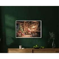 Vintage Santa’s Workshop Wall Art, Santa Oil Painting, Festive Christmas Wall Art, Cottagecore Décor, Seasonal Print, 8x12 UNFRAMED