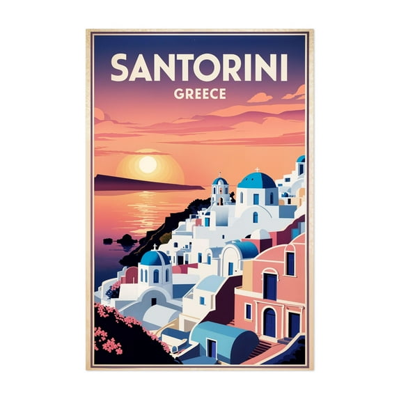 Vintage Santorini Illustration | Greek Island Art Print - Fira Greece Illustration Unframed Wall Art Print 5 x 7 inches