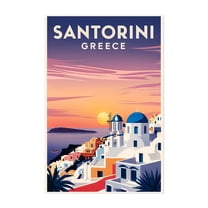 Vintage Santorini Illustration | Greek Island Art Print - Fira Greece Illustration Unframed Wall Art Print 5 x 7 inches