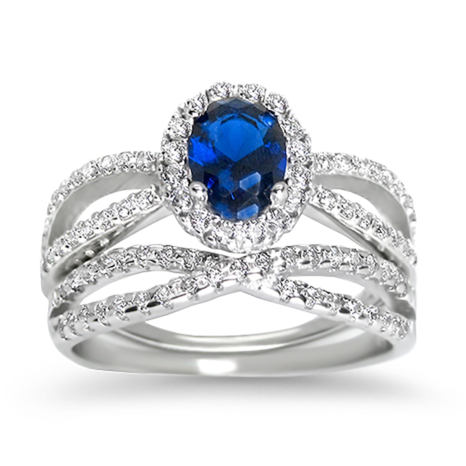 LaRaso & Co Vintage Sapphire Blue CZ Wedding Engagement Ring Set for Women Size 6