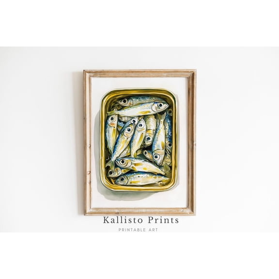 Vintage Sardine Tin Art Print Poster, Realistic Fish , Coastal Kitchen Wall Decor, Nautical Seafood Artwork, Poster 917, Size 8x12 UNFFRAMED F03.1.6l2136