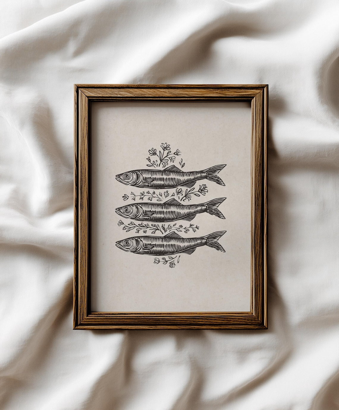 Woddcut Vintage Sardine Woodcut Wall Art Print, Rustic Nautical Kitchen Decor ...