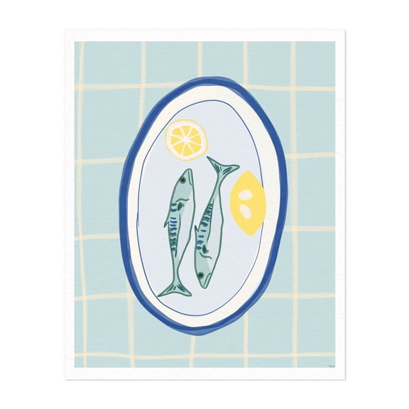 Vintage Sardines | Italian Kitchen Art - Barberino Val d'Elsa Tuscany Italy Illustration Kitchen Decor Minimalist Modern Art Fruit Pastel Lemon Abstract Unframed Wall Art Print 6 x 8 inches