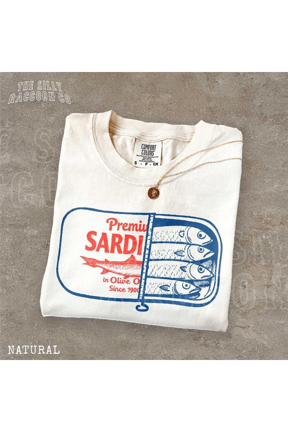 Vintage Sardines T-Shirt, Retro Fish Tattoo Graphic Tee for Men Women, Trendy Aesthetic Top, Foodie Shirt, Unisex Cotton T-Shirt, Sizes S-3XL