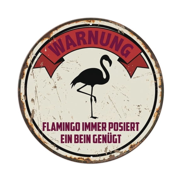 Vintage Sassy Flamingo Pink Diva Vintage Metal Tin Sign Plaque Wall Decor for Cafe, Club, Garden Round Metal Poster 8x8Inch