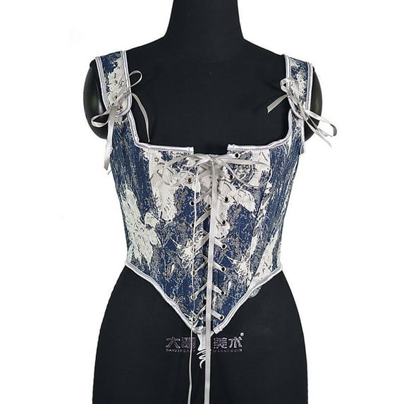 Vintage Satin Corset Lace Up Crop Top Party Clubwear Corset Top Blue S