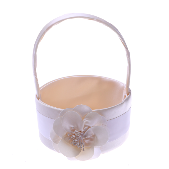 Vintage Satin Handmaded Flower Basket Romantic Wedding Basket for Wedding Ceremony Party(Beige)