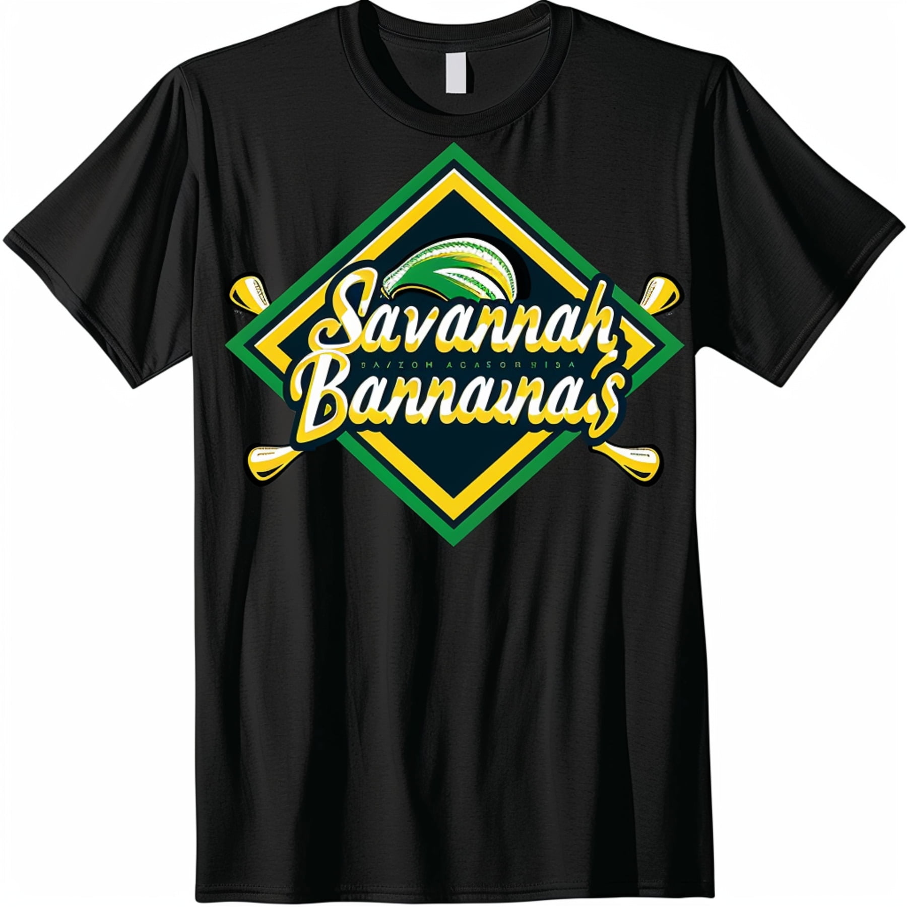 Vintage Savannah Bananas Team Logo Black T Shirt Retro design with yellow and green accents bats