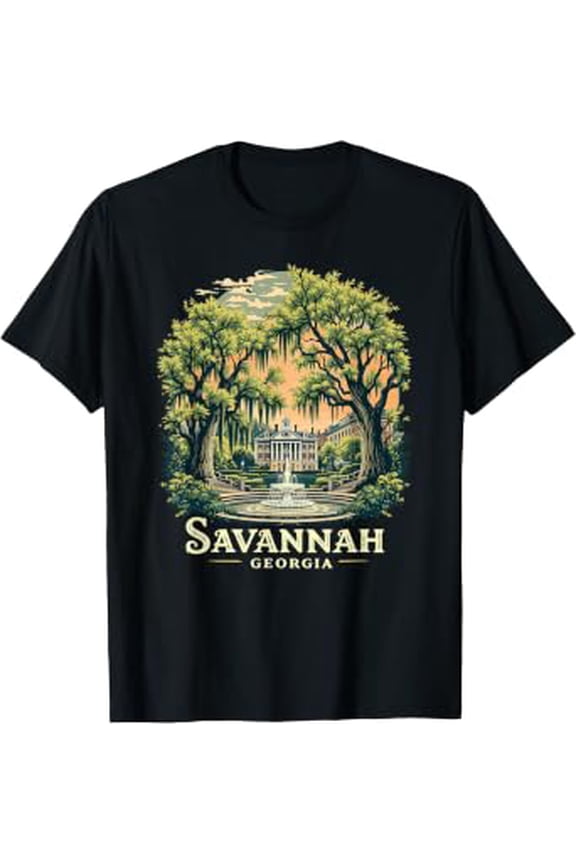 Vintage Savannah Georgia Sunset Skyline Nature Cityscape T-Shirt