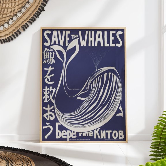 Vintage Save the Whales Art Marine Conservation Nature Decoration, Unframed Paper Poster 8x10in