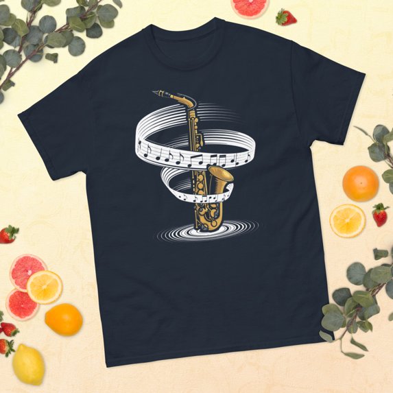 Vintage Saxophone Player Saxophonist Music Lover Graphic classic tee (Navy, XL)