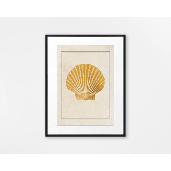 Vintage Scallop Shell Wall Art Print, Classic Coastal Bathroom Decor Unframed Paper Print