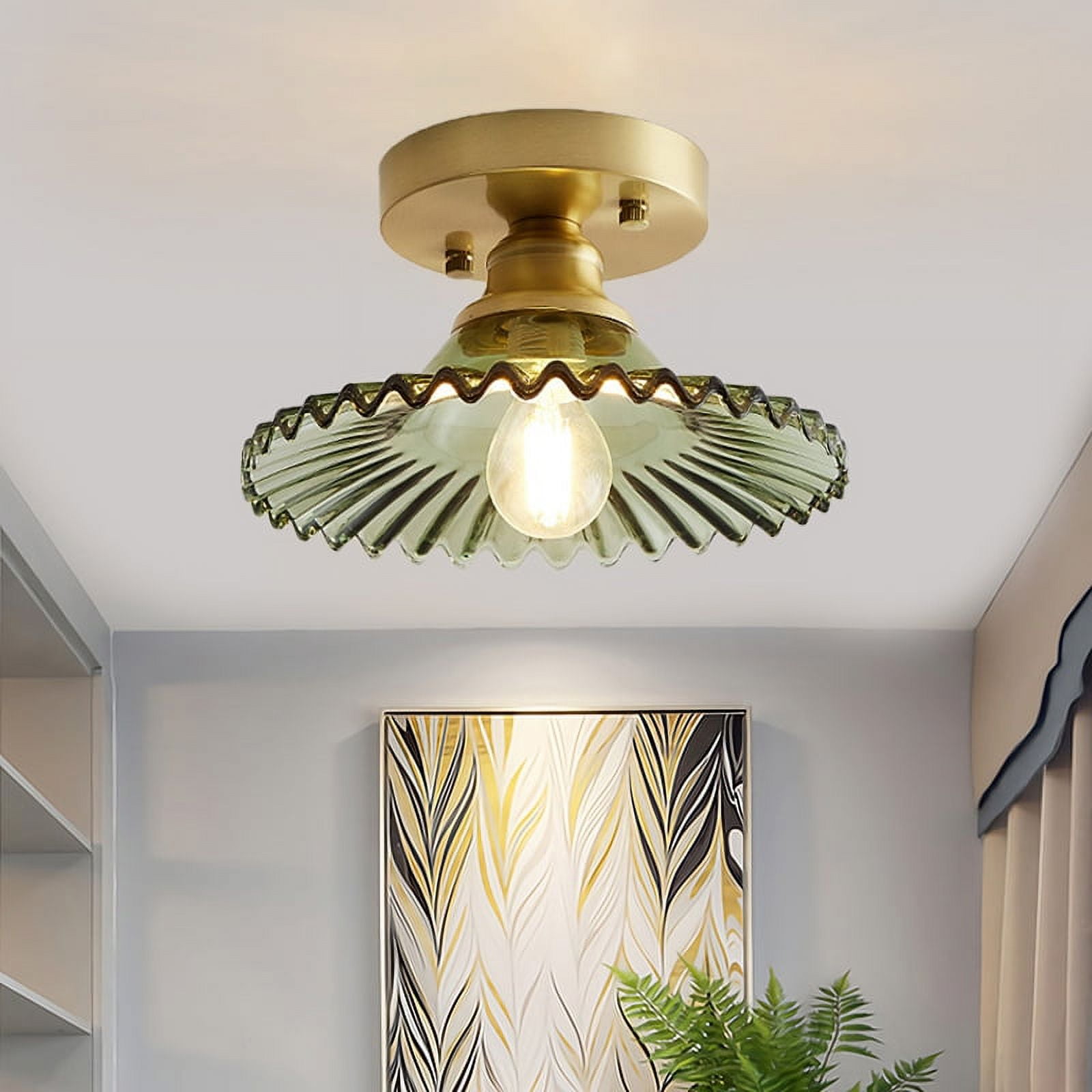 Vintage Scalloped Glass Shade Flush Mount Ceiling Light Porch