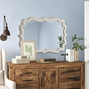 Sintosin Vintage Scalloped White Mirrors for Wall Decor Living Room 13 x 20 inches, Distressed Finish Carved Wooden Framed Hanging Makeup Mirror, Bathroom Vanity Mirrors, Horizontal or Vertical