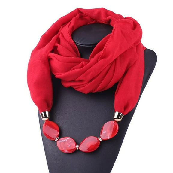 Women's Scarves Multi-purpose Unique Pendant Scarf Necklace Stylish Infinity Scarf with Jewelry Accessory Red 180X48