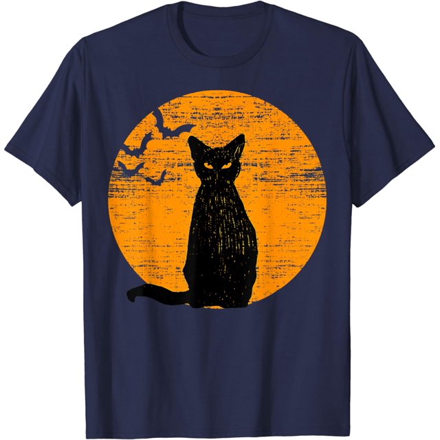 Vintage Scary Halloween Black Cat Costume Retro Moon Cat Mom TShirt