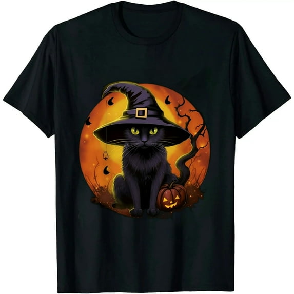 Vintage Scary Halloween Black Cat Costume Retro Moon Cat Mom T-Shirt