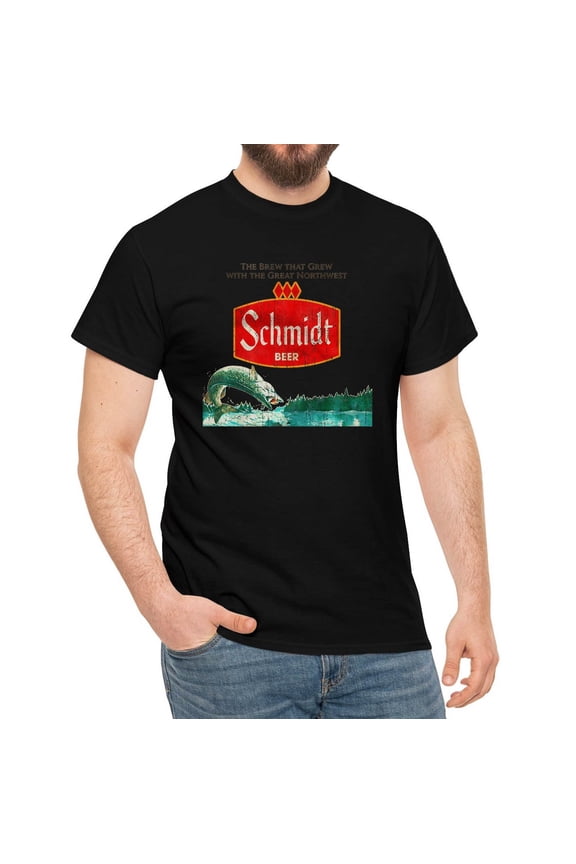 Vintage Schmidt Beer Retro Defunct Fishing Nature Scene T-Shirt