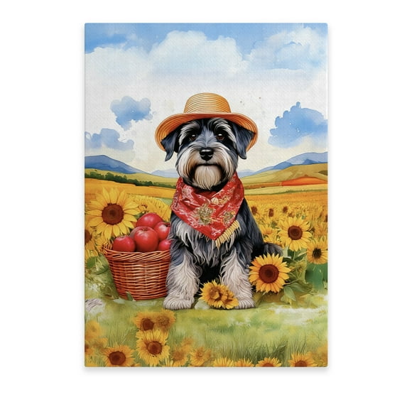 Vintage Schnauzer Says Hello Mother's Day Summer Sunflower Field Vertical Matte Canvas Poster Miniature Schnauzer Dog Lover Wall Art Home Decor - 12005