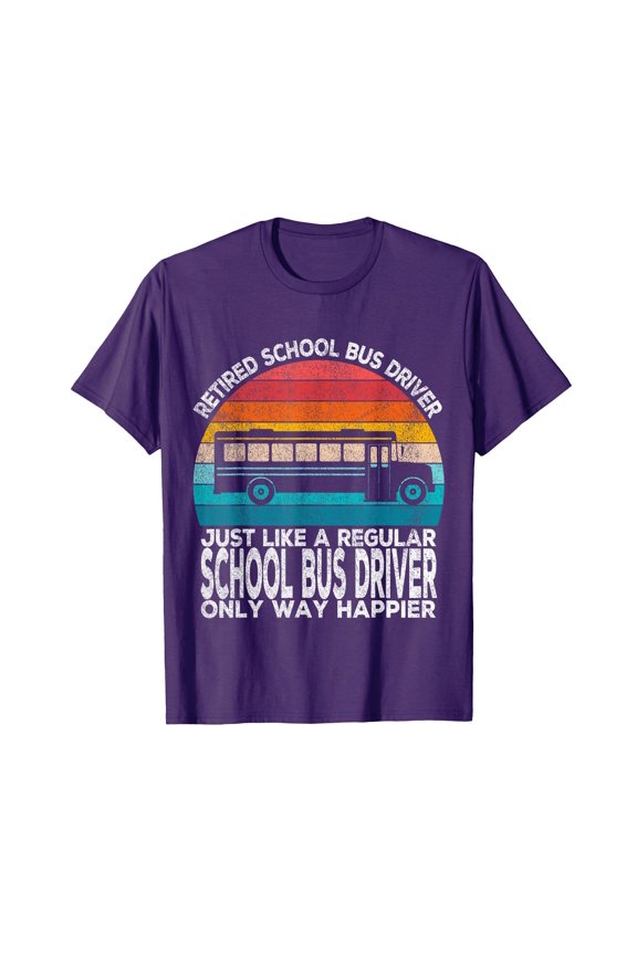 Vintage School Bus Graphic T-Shirt for Retired Drivers - Fun and Colorful Design
