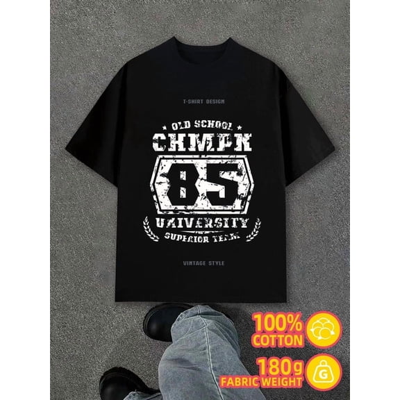 Vintage School Champ for men black 180G 100% Cotton Wearable year-round Fashion Unisex Shirt Graphic tshirts Casual Unisex Shirt Graphic Tee tshirts