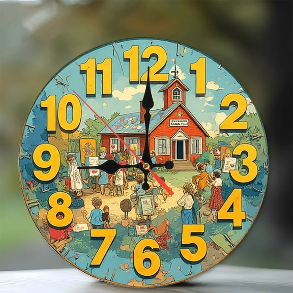 Vintage Schoolhouse Clock Wall Art Home Decor 10-Inch Silent Wooden Wall Clock, Battery Operated (AA Batteries Not Included), Artistic Home Decor