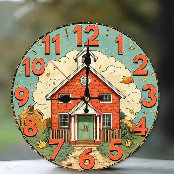 Vintage Schoolhouse Wall Clock Home Decor 10-Inch Silent Wooden Wall Clock, Battery Operated (AA Batteries Not Included), Artistic Home Decor