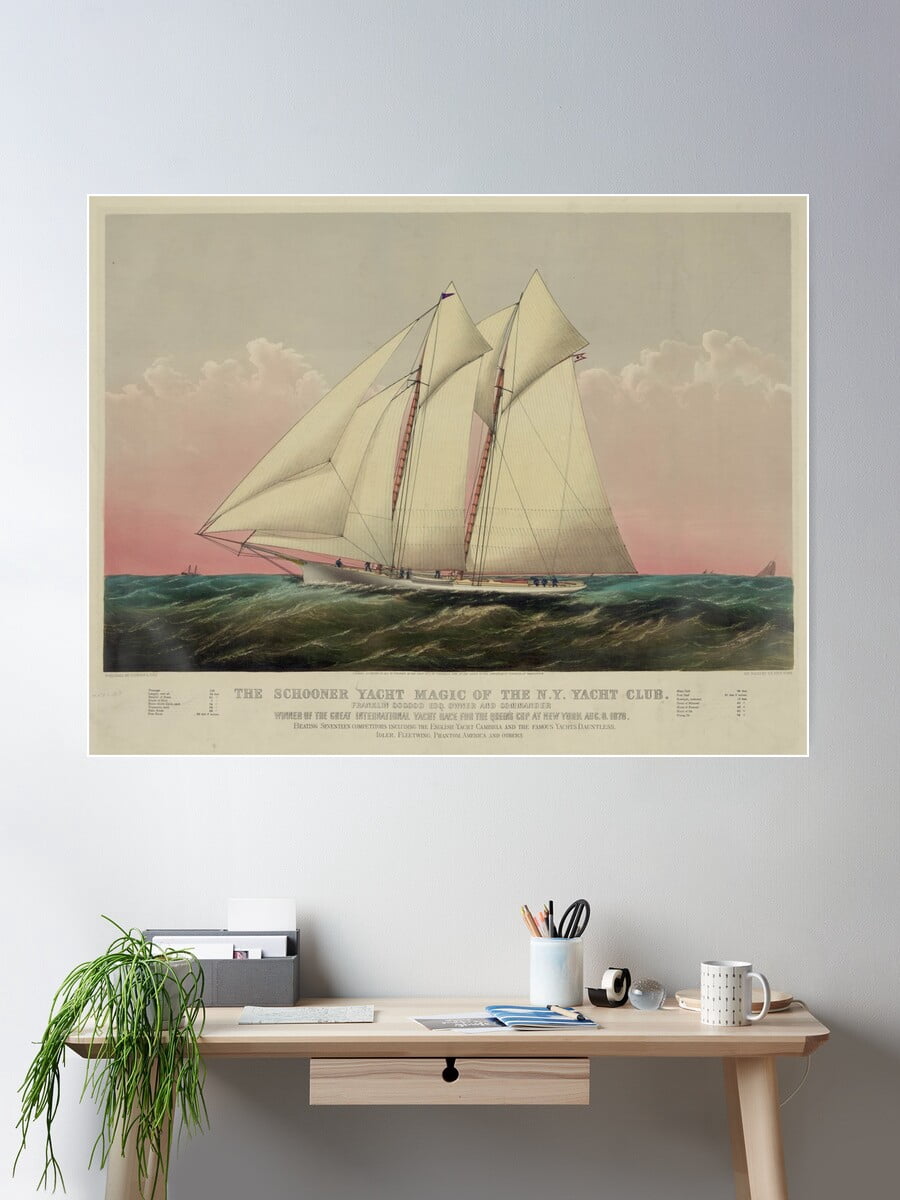 Vintage Schooner Yacht Illustration (1870) Poster Wall Art, Modern Wall ...