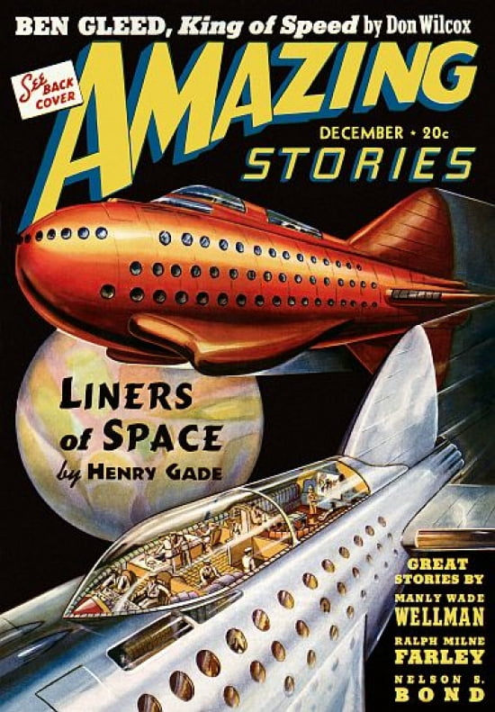 Vintage Sci Fi Amazing Stories Liners Of Space Canvas Art - (24 x 36)