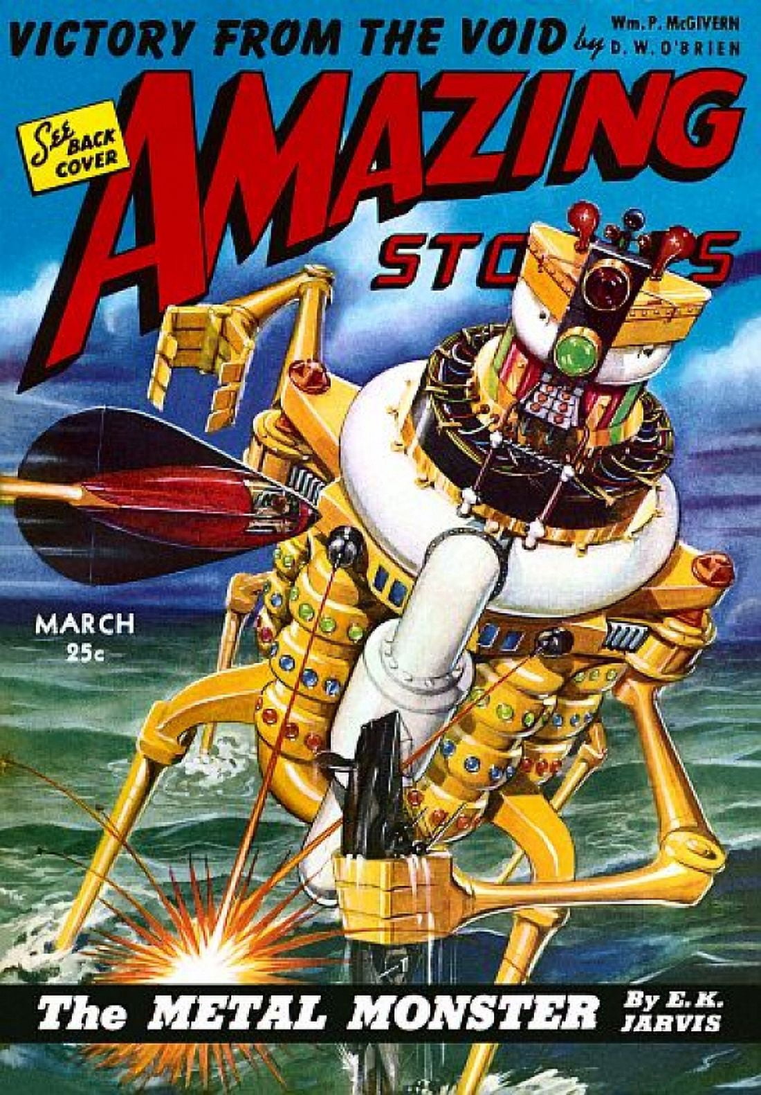 Vintage Sci Fi Amazing Stories Metal Monster Canvas Art - (24 x 36)