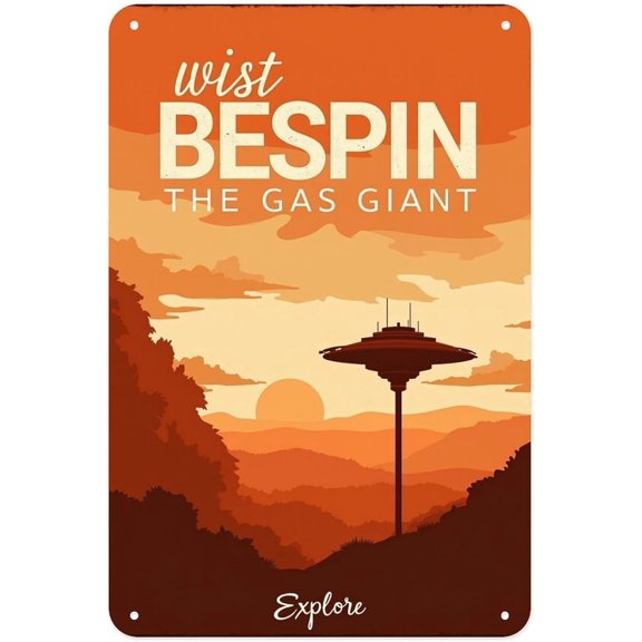 Vintage Sci-Fi Gas Giant Metal Tin Sign, Cityscape Wall Decor for Home Bar Yard Porch Bedroom Kitchen, 8 x 12 in