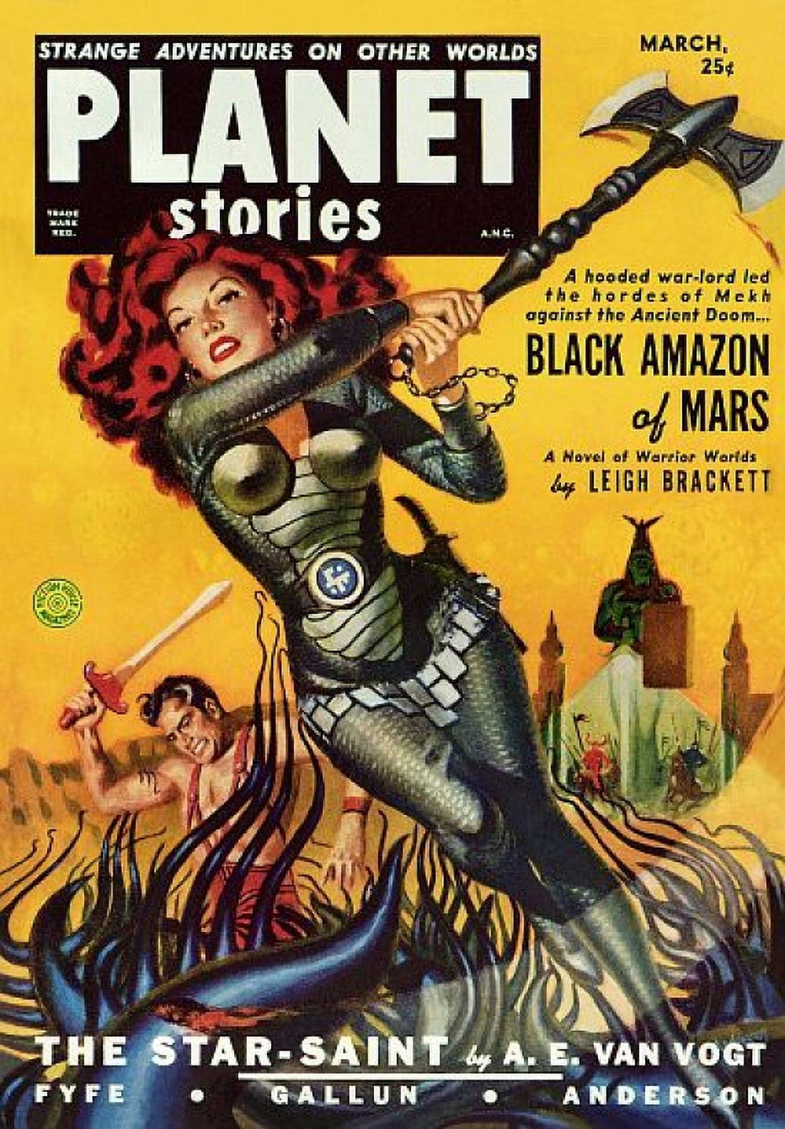 Vintage Sci Fi Planet Stories Black Amazon Mars Canvas Art - (24 x 36)